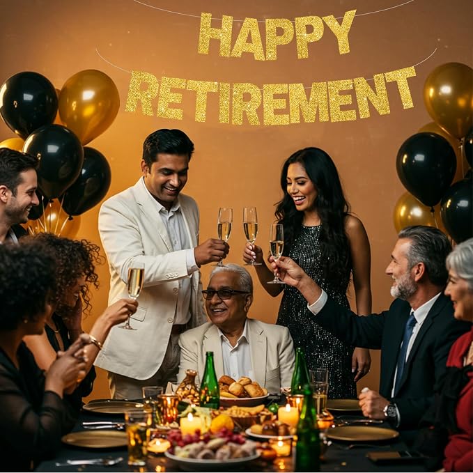 Glitter Gold Happy Retirement Banner Pre-Strung Retirement Party Decorations - Image 6