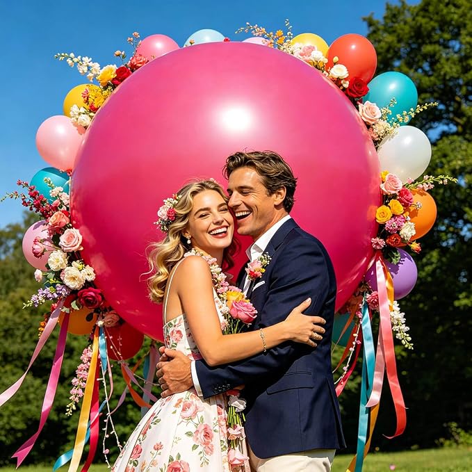 5Pcs Hot Pink Big Balloons 36 Inch, Round Large Latex Party Balloons - Image 7
