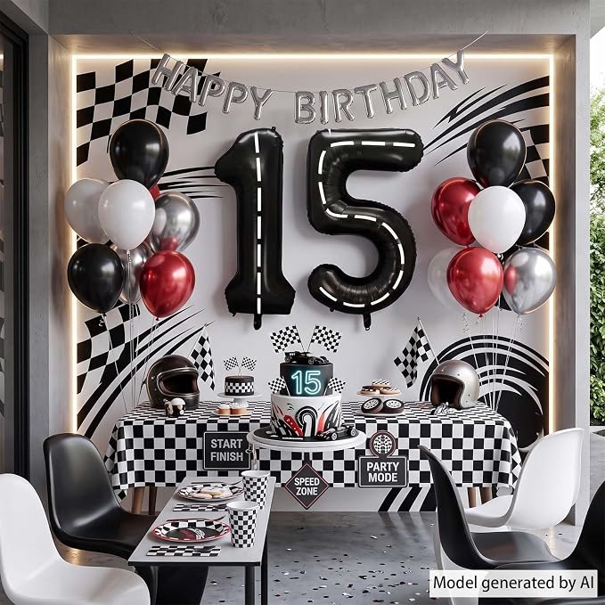 Black and White Stripes Number 15 Balloon 40 Inch, Foil Road Decor | Racetrack - Image 7