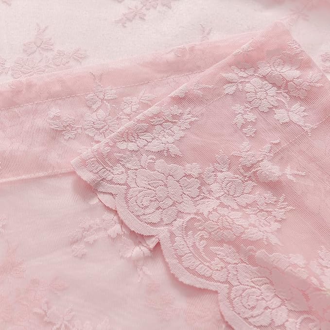 Kotile Pink Lace Curtains for Girls Bedroom Rustic Floral 2 * 42x84 Inch | Rod - Image 8