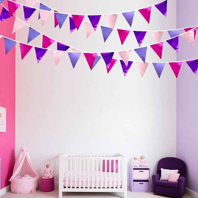 Pink and Purple Party Decorations Metallic Hot Pink Lavender Fabric Triangle - Image 6