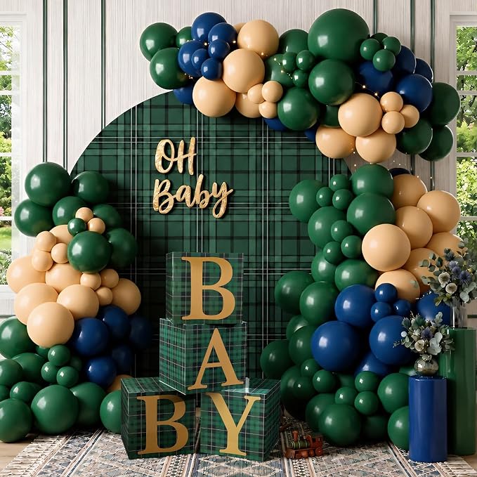 156 Pcs Green Blue Tartan Plaids Bear Baby Shower Decorations | Luxury - Image 7