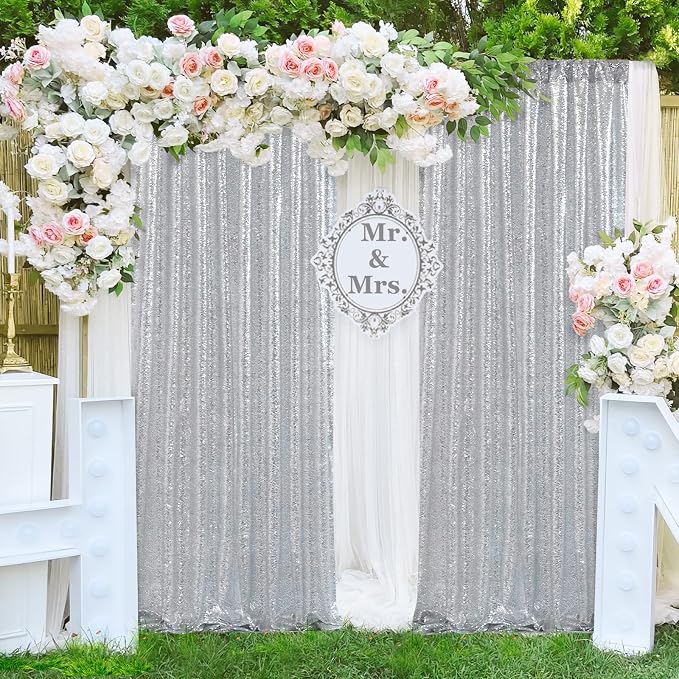 Silver Sequin Backdrop Curtains-6 Panels 2FTx8FT Silver Backdrop - Image 6