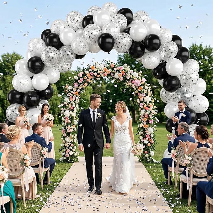 Black and White Bow Balloons, 12 Inch Pearl White Black Bow Printed Balloon - Image 6