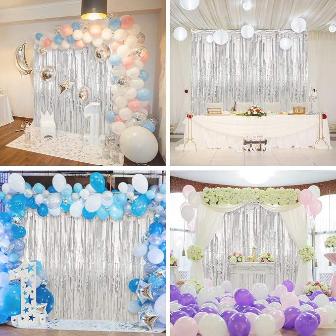 Crosize 4 Pack Sliver Party Streamers Backdrop, 3.3 x 9.9 ft | Tinsel Foil - Image 7
