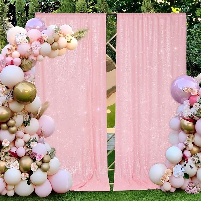 PartyDelight Pink Sequin Backdrop Curtains 5x10ft 2 Sparkly Panels | 4 Inch Rod - Image 7