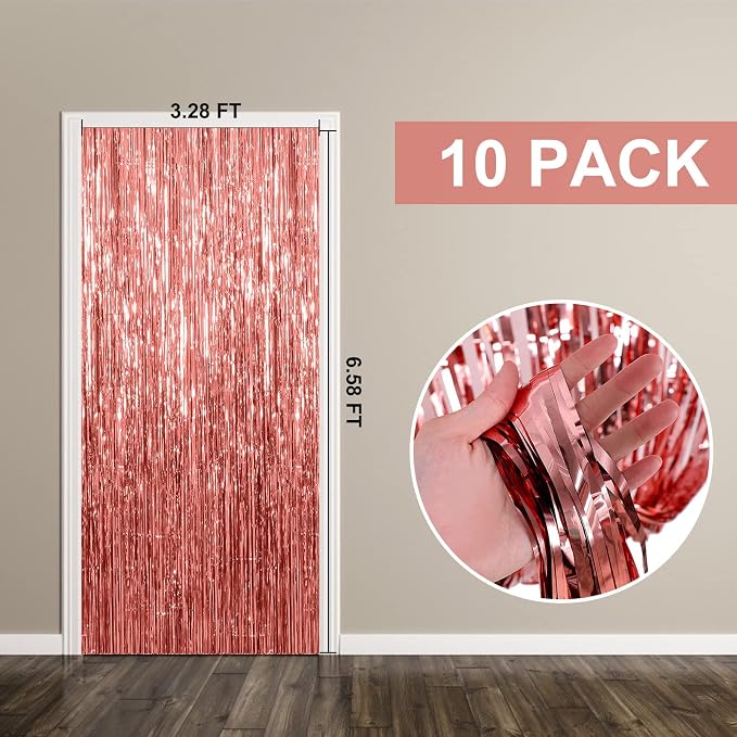 10 Pack Foil Curtain Backdrop Rose Gold Metallic Tinsel Foil Fringe Curtains - Image 7