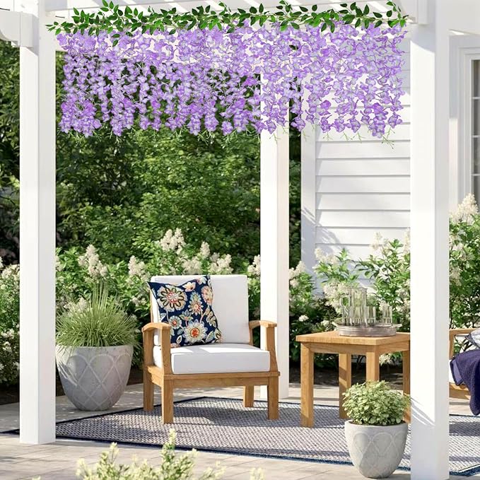ZINHO 60 Branches Wisteria Hanging Flowers, Artificial Wisteria Flowers Garland - Image 7