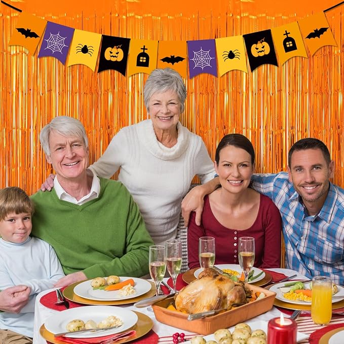 10 Pack Orange Backdrop Curtain 3.2ft x 8.2ft Metallic Tinsel Foil Fringe - Image 7