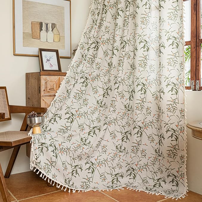 ENJOYBRIDAL Floral Curtains 96 Inch Long Semi Sheer Boho Drapes - Image 7