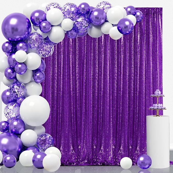 B-COOL Purple Sequin Backdrop Curtains 4 Packs 2ftx8ft Sparkle Backdrop Fabric - Image 7