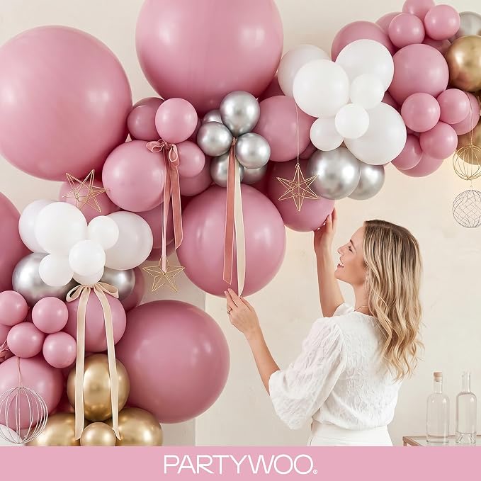 PartyWoo Mauve Dusty Balloons 100pcs Pink Rose Boho Netural Color | 18 12 10 5 - Image 9
