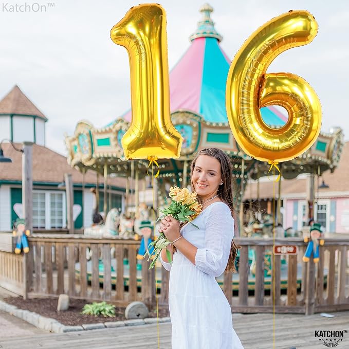 KatchOn Gold 16 Balloon Numbers 40 Inch | Gold Number 16 Balloons - Image 9