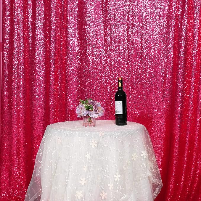 PartyDelight Hot Pink Sequin Backdrop Curtains 6x8ft | Sparkly 3mm sequins - Image 6