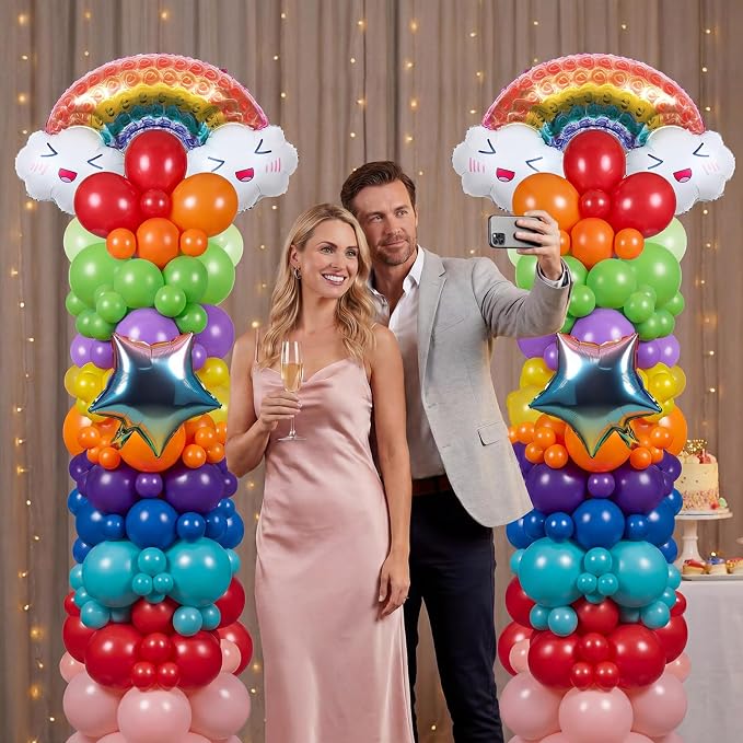 Skylety 2 Sets Rainbow Balloon Column Stand Kit Adjustable Colorful Balloon - Image 8