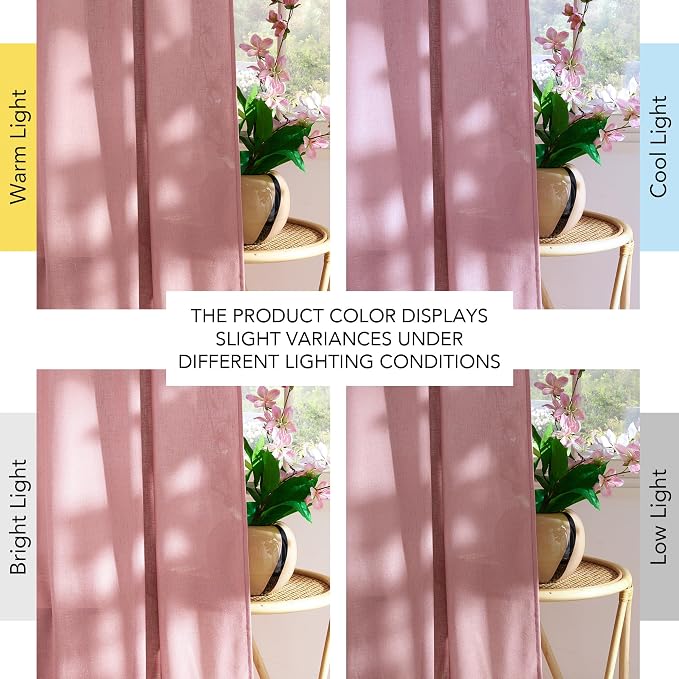 NICETOWN Linen Pink Curtains for Girls Room, Grommet Thick Flax Semi Sheer - Image 7