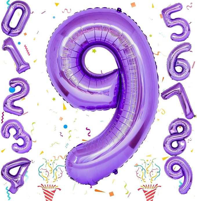 40 Inch Purple Number Balloons, Giant Self Inflating Foil 9 Years Old Birthday - Image 9