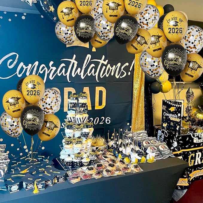 Graduation Party Decorations Balloons 50Pcs 12 Inch Black Gold Balloons Class - Image 7