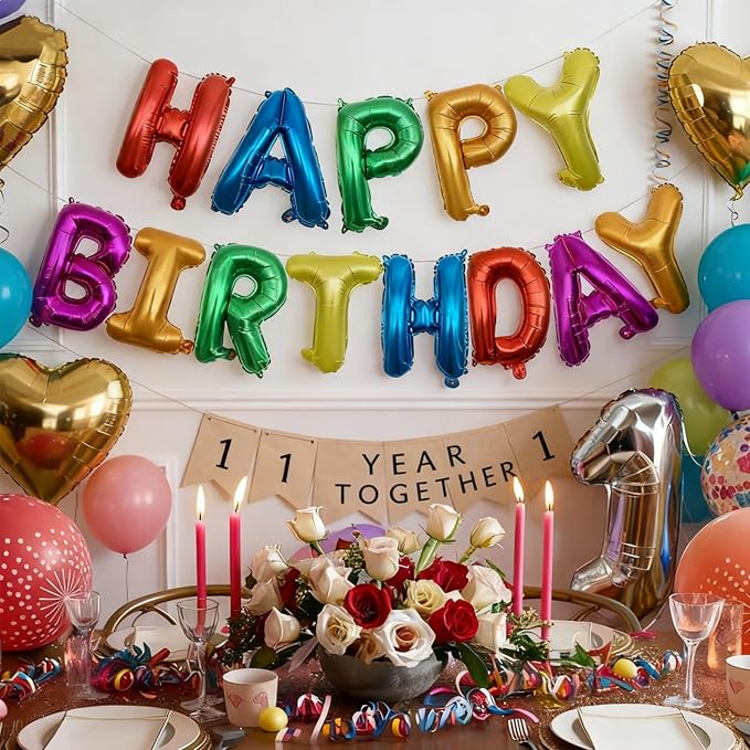 Rainbow Happy Birthday Letters Balloon Banner Kit, Usable Mylar Decorations - Image 7