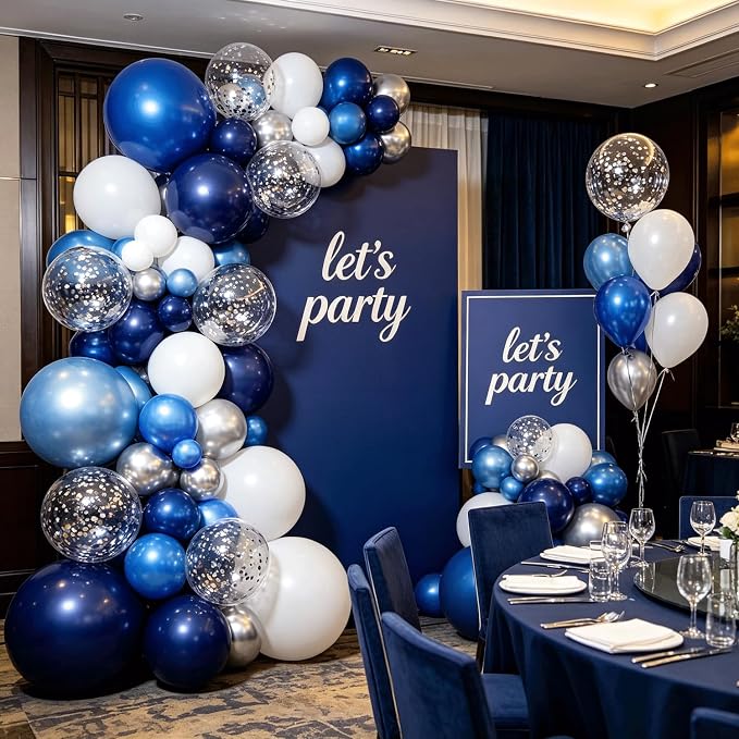 Blue White Silver Balloon Arch Kit, - Image 7