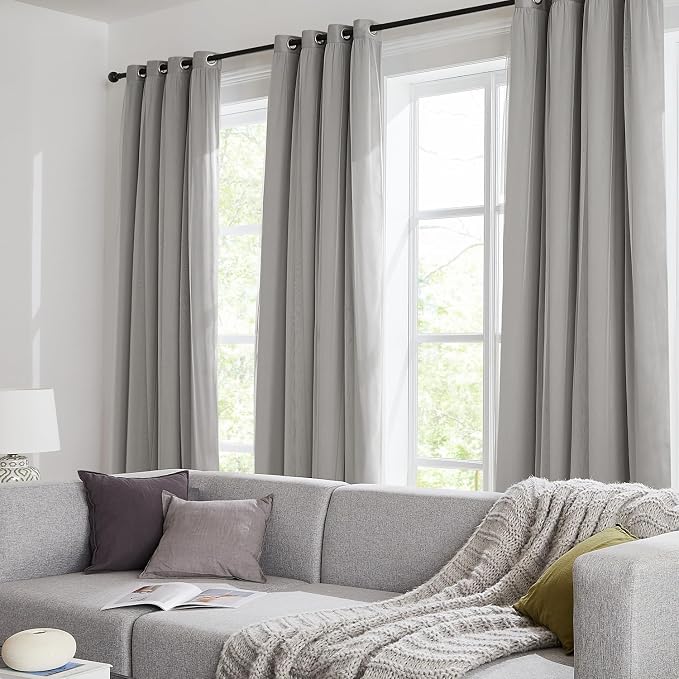 100% Blackout Curtains for Bedroom, Double Layer Grey Curtains, Room Darkening - Image 9