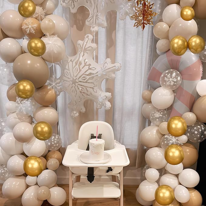 Beige Gold Snowflake Balloons Cream White Sand Gold Metallic Balloons Neutral - Image 9