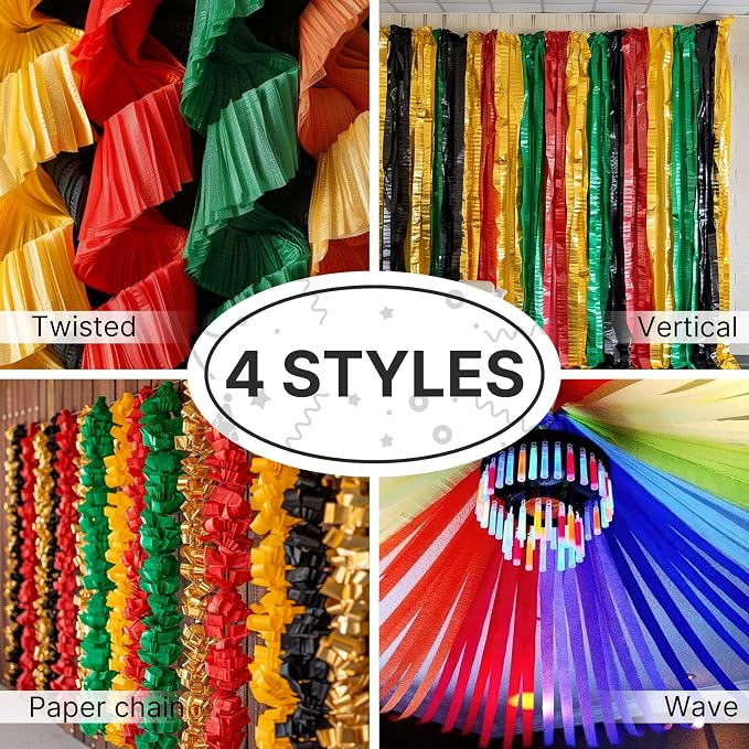PartyWoo Gold Black Green Red Yellow Crepe Paper Streamers 6 Rolls 492 FT | - Image 6