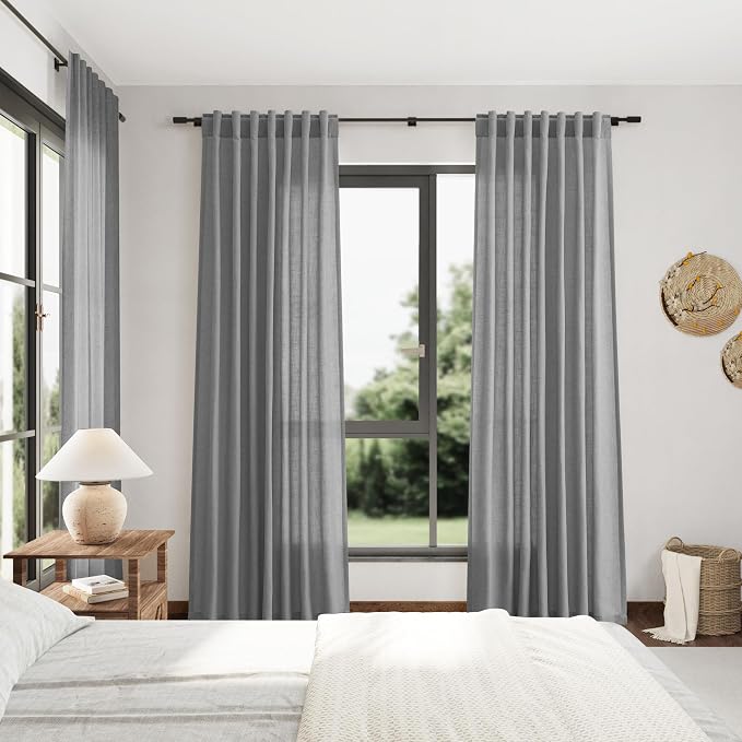 Extra Long Dark Grey Linen Curtains 2 Panels 102 Inches Long - Image 7