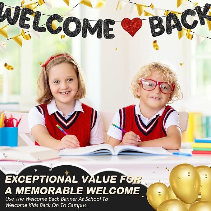 Fulmoon Pre Strung Welcome Back Glitter Banner First Day of School Party - Image 7