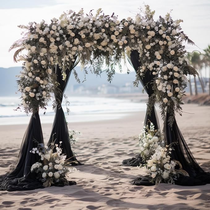 Black Wedding Arch Draping Fabric Backdrop Drapes Sheer 2 Panels | 28.7"x20FT - Image 7