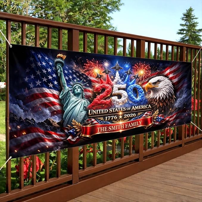 Personalized 250 Years of Freedom USA Banner 1776-2026, Patriotic American - Image 6