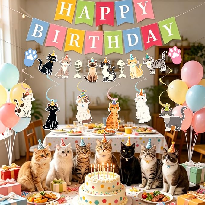 Cat Birthday Banner, Colorful Cat Themed Birthday Party Decorations, Cute - Image 7