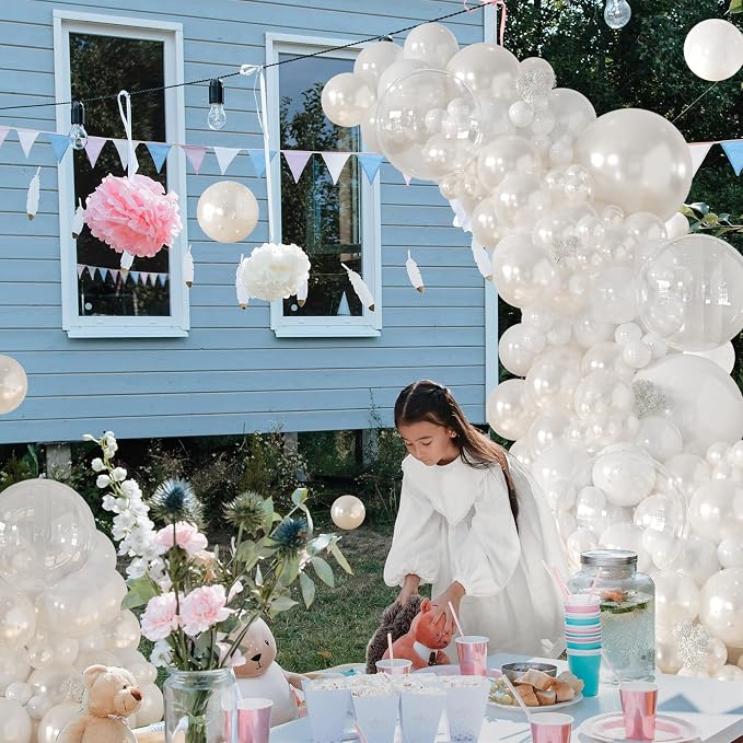 CROSSFINGERS Pearl White Balloon Arch Kit, Double Stuffed White Balloons | - Image 8