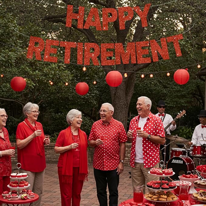 Glitter Red Happy Retirement Banner Pre-Strung Retirement Party Decorations - Image 6