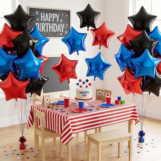 Red Blue Black Star Balloons, 18 Inches Star Foil Balloon - Image 7