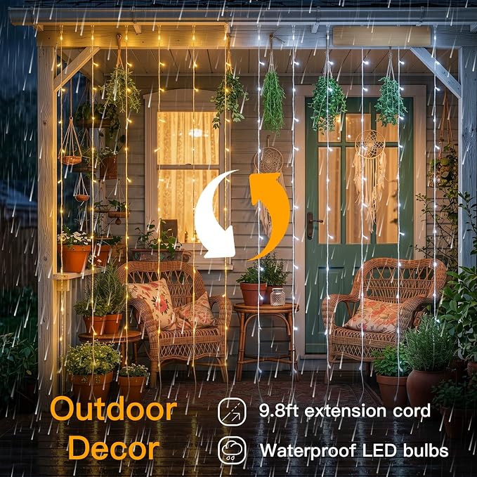 Color Changing Curtain Lights, 200 Led Hanging Lights Outdoor, Fairy Curtain - Image 6