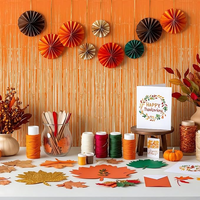 10 Pack Orange Foil Curtain Backdrop 3.2ft x 8.2ft Macaron Tinsel Foil Fringe - Image 7