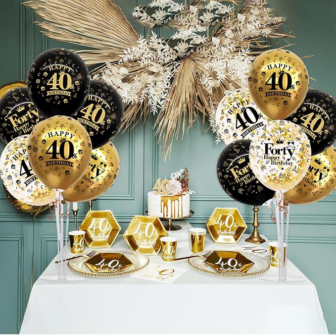TONIFUL 4 Set Black Gold 40 Printed Balloon Stands - Image 6
