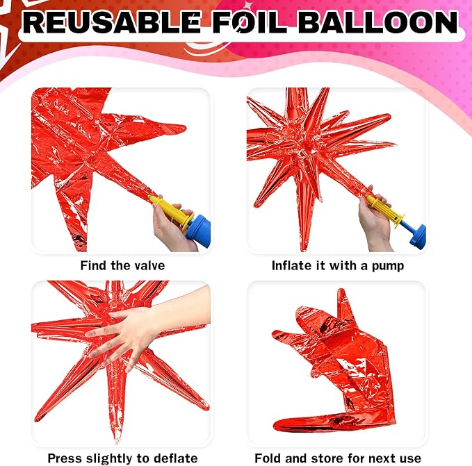 HILAVO 6PCS Star Balloons, 22Inch Huge Hot Pink Red Pink Star Balloon Foil - Image 8