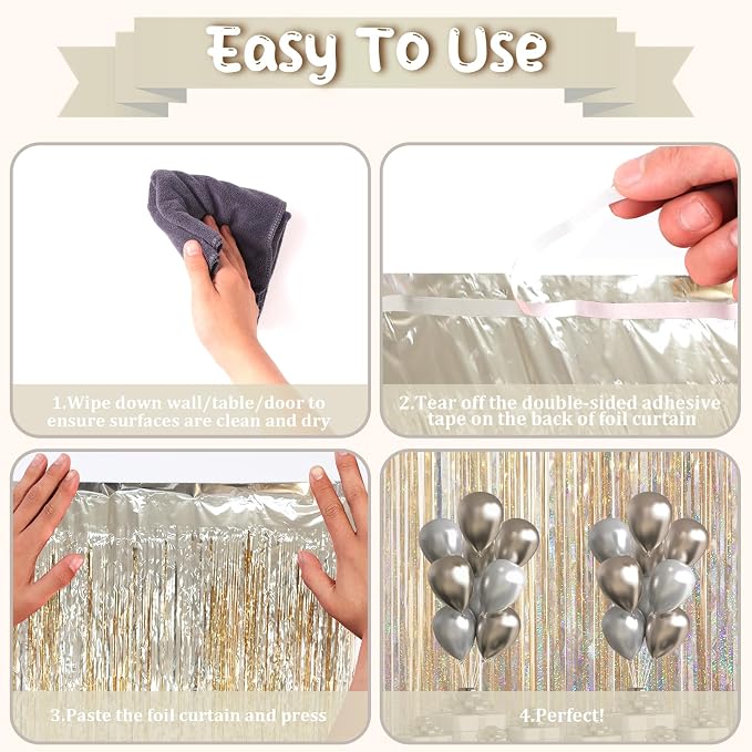 Voircoloria Champagne Foil Fringe Backdrop Curtains, Birthday Party Decorations - Image 8