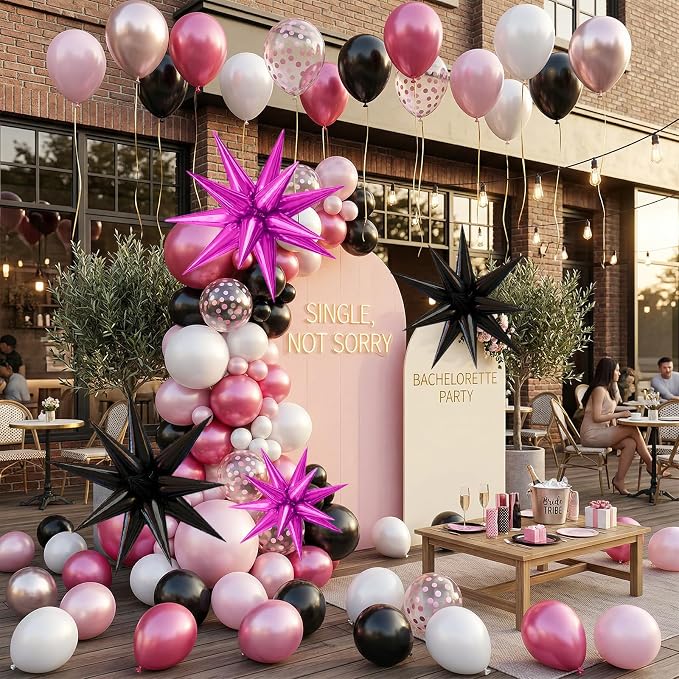 22/27 Inch Black Hot Pink Star Balloons, Cone Spike Balloon, Aluminum Foil - Image 7