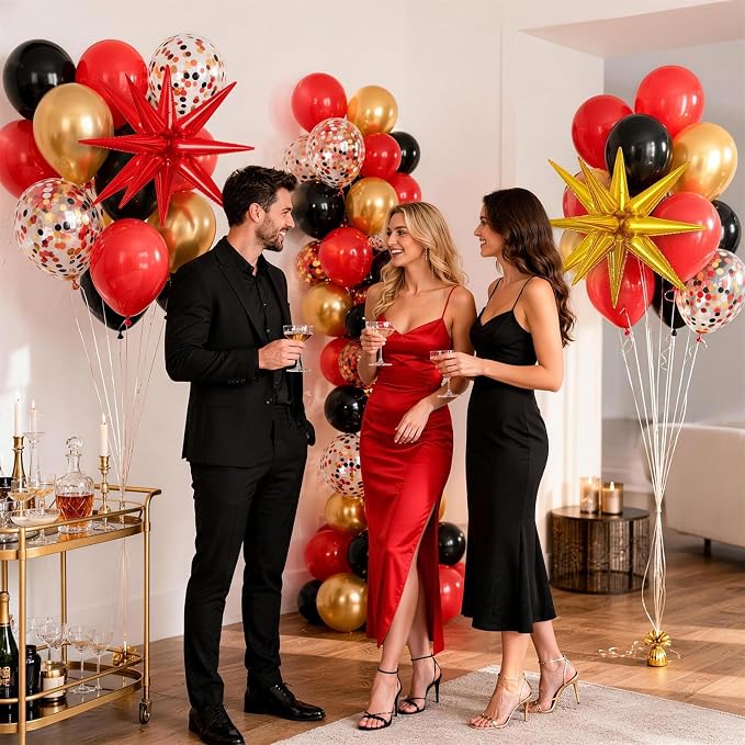 Red Black and Gold Balloons 12 Inch Casino Party Balloons Decorations | Red - Image 8