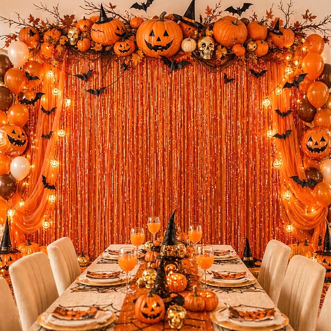 jijAcraft Orange Tinsel Foil Fringe Curtain, 3 Pack 3.2x6.5 Feet Orange Tinsel - Image 7