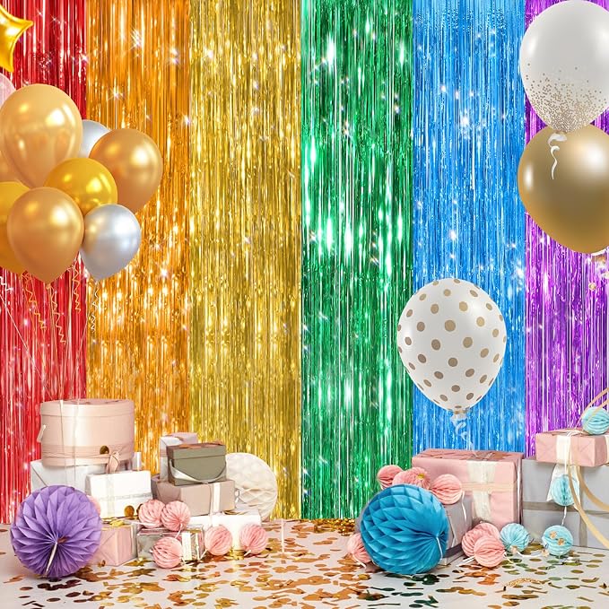 2Pack Rainbow Foil Fringe Curtains Backdrop Decorations, Rainbow Metallic - Image 9