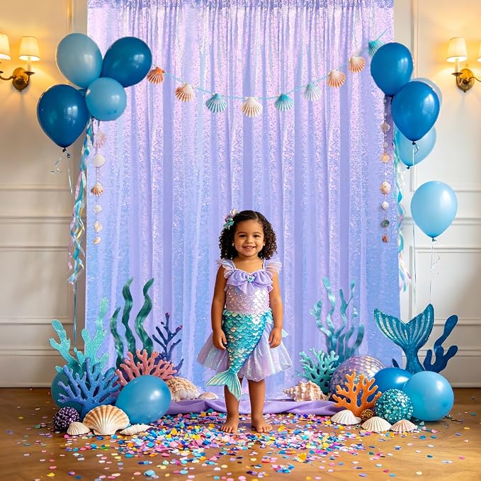 Sugargirl Mermaid Lavender Sequin Backdrop Curtain 6 Panels 2FTx8FT Glitter - Image 9