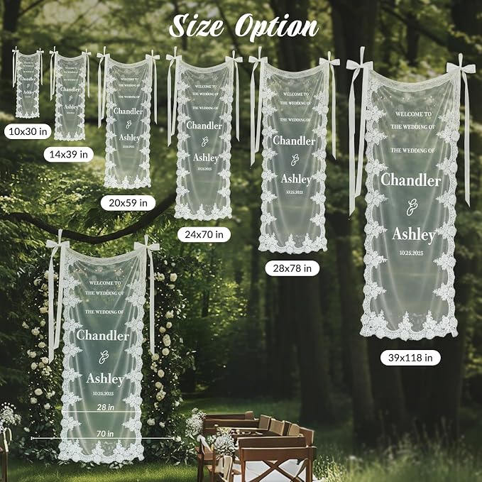 Personalized Wedding Welcome Fabric Sign Sheer Lace Banner | Handmade Custom - Image 9