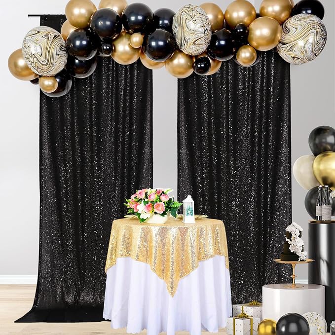 PartyDelight Black Sequin Backdrop Curtains 5x10ft 2 Sparkly Panels | 4 Inch - Image 9