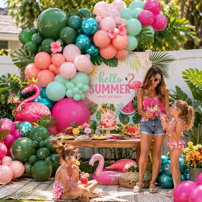 Tropical Flamingo Balloon Arch Garland Kit, Hot Pink Metallic Green Light Pink - Image 6