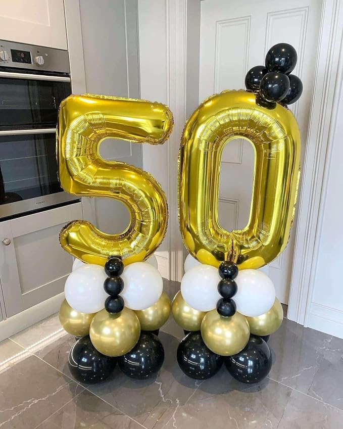 Gold 50 Number Balloons, 40 Inch Giant Number 50 Balloons Foil Mylar Helium - Image 7