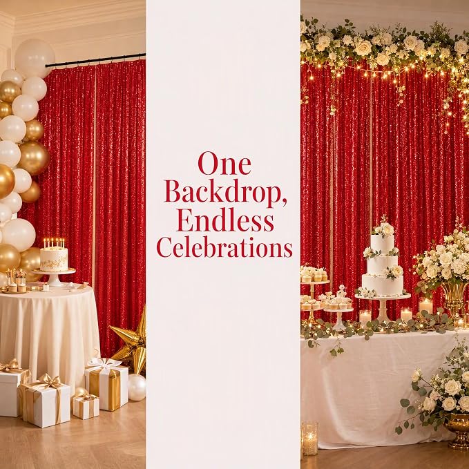 ShinyBeauty Red Sequin Backdrop 4 Panels 2x8ft - Image 6